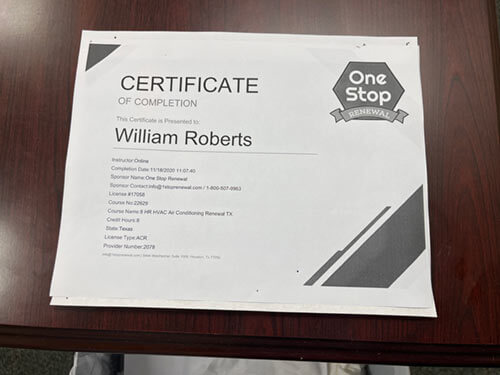 Certificate of Completion for William Roberts